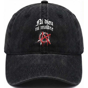 Ni Dieu Ni Maitre No God No Masters Washed Cotton Baseball Cap Anarchy Symbol TS11 Print Your Wear