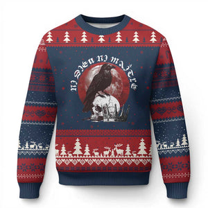 Ni Dieu Ni Maitre No God No Masters Ugly Christmas Sweater Raven Skull TS11 Navy Red Print Your Wear