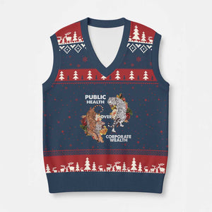Public Health Over Corporate Wealth V-Neck Knit Sweater Vest Social Justice Tiger TS11 Navy Red Print Your Wear
