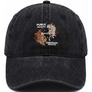 Public Health Over Corporate Wealth Washed Cotton Baseball Cap Social Justice Tiger TS11 Print Your Wear