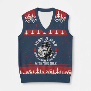 Just A Dad Who Always Came Back With The Milk Funny Bigfoot Father's Day V-Neck Knit Sweater Vest TS11 Navy Red Print Your Wear