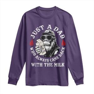 Just A Dad Who Always Came Back With The Milk Funny Bigfoot Father's Day Long Sleeve Shirt TS11 Purple Print Your Wear