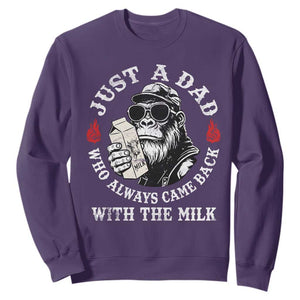 Just A Dad Who Always Came Back With The Milk Funny Bigfoot Father's Day Sweatshirt TS11 Purple Print Your Wear