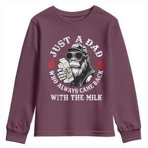 Just A Dad Who Always Came Back With The Milk Funny Bigfoot Father's Day Youth Sweatshirt TS11 Maroon Print Your Wear