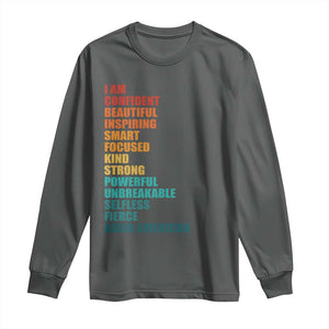 I Am Confident Beautiful Inspiring Asian American Long Sleeve Shirt AAPI Heritage Month TS11 Dark Heather Print Your Wear