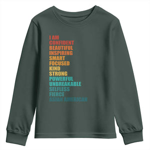I Am Confident Beautiful Inspiring Asian American Youth Sweatshirt AAPI Heritage Month TS11 Dark Forest Green Print Your Wear