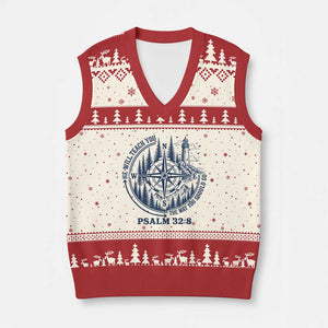 Christian Camping V-Neck Knit Sweater Vest He Will Teach You The Way You Should Go TS11 Beige Red Print Your Wear