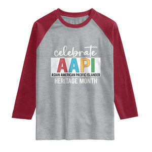 Celebrate AAPI Heritage Month Raglan Shirt Asian American and Pacific Islander Countries TS11 Heather Gray Heather Red Print Your Wear