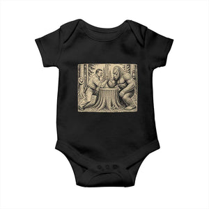 Theodore Roosevelt and Bigfoot Arm Wrestling Retro Baby Onesie TS11 Black Print Your Wear