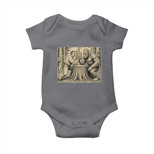 Theodore Roosevelt and Bigfoot Arm Wrestling Retro Baby Onesie TS11 Charcoal Print Your Wear