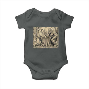 Theodore Roosevelt and Bigfoot Arm Wrestling Retro Baby Onesie TS11 Dark Heather Print Your Wear