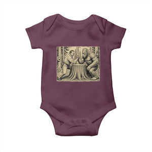 Theodore Roosevelt and Bigfoot Arm Wrestling Retro Baby Onesie TS11 Maroon Print Your Wear