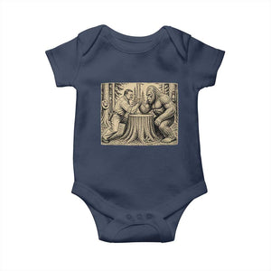 Theodore Roosevelt and Bigfoot Arm Wrestling Retro Baby Onesie TS11 Navy Print Your Wear