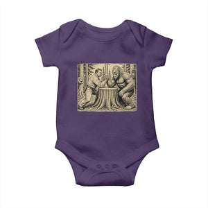 Theodore Roosevelt and Bigfoot Arm Wrestling Retro Baby Onesie TS11 Purple Print Your Wear