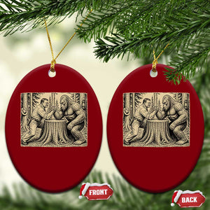 Theodore Roosevelt and Bigfoot Arm Wrestling Retro Ceramic Ornament TS11 Print Your Wear