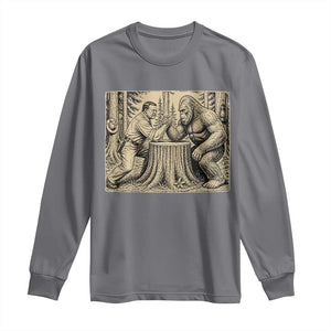Theodore Roosevelt and Bigfoot Arm Wrestling Retro Long Sleeve Shirt TS11 Charcoal Print Your Wear