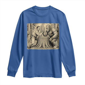 Theodore Roosevelt and Bigfoot Arm Wrestling Retro Long Sleeve Shirt TS11 Royal Blue Print Your Wear