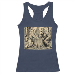 Theodore Roosevelt and Bigfoot Arm Wrestling Retro Racerback Tank Top TS11 Navy Print Your Wear