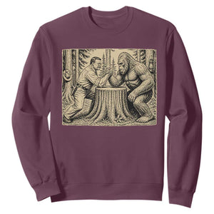 Theodore Roosevelt and Bigfoot Arm Wrestling Retro Sweatshirt TS11 Maroon Print Your Wear