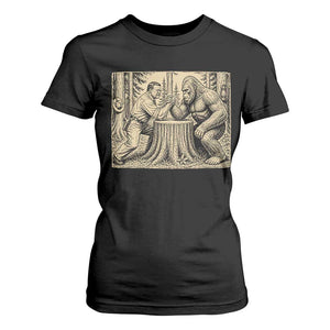 Theodore Roosevelt and Bigfoot Arm Wrestling Retro T Shirt For Women TS11 Black Print Your Wear