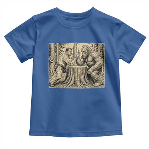 Theodore Roosevelt and Bigfoot Arm Wrestling Retro Toddler T Shirt TS11 Royal Blue Print Your Wear