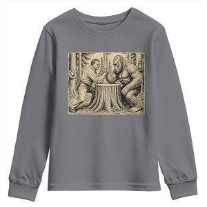 Theodore Roosevelt and Bigfoot Arm Wrestling Retro Youth Sweatshirt TS11 Charcoal Print Your Wear