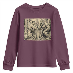 Theodore Roosevelt and Bigfoot Arm Wrestling Retro Youth Sweatshirt TS11 Maroon Print Your Wear