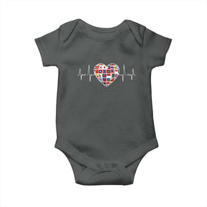 AAPI Heritage Month Heartbeat Heart Asian American and Pacific Islander Countries Flag Baby Onesie TS11 Dark Heather Print Your Wear