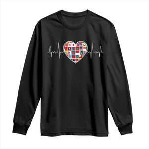 AAPI Heritage Month Heartbeat Heart Asian American and Pacific Islander Countries Flag Long Sleeve Shirt TS11 Black Print Your Wear