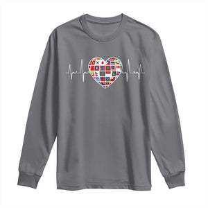 AAPI Heritage Month Heartbeat Heart Asian American and Pacific Islander Countries Flag Long Sleeve Shirt TS11 Charcoal Print Your Wear