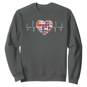 AAPI Heritage Month Heartbeat Heart Asian American and Pacific Islander Countries Flag Sweatshirt TS11 Dark Heather Print Your Wear