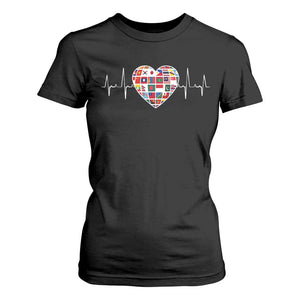 AAPI Heritage Month Heartbeat Heart Asian American and Pacific Islander Countries Flag T Shirt For Women TS11 Black Print Your Wear