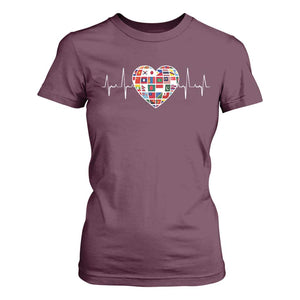 AAPI Heritage Month Heartbeat Heart Asian American and Pacific Islander Countries Flag T Shirt For Women TS11 Maroon Print Your Wear
