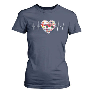 AAPI Heritage Month Heartbeat Heart Asian American and Pacific Islander Countries Flag T Shirt For Women TS11 Navy Print Your Wear