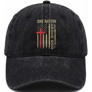Funny One Nation Under God Washed Cotton Baseball Cap 4th Of July Patriotic Christian American Flag TS11 Washed Cap Universal Fit Black Print Your Wear