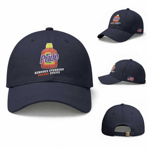 Funny Pride Removes Stubborn Orange Stains Baseball Cap Pride Month LGBTQ TS11 Baseball Cap Universal Fit Navy Print Your Wear