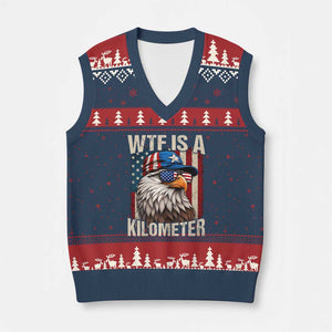 WTF Is A Kilometer V-Neck Knit Sweater Vest Bald Eagle 4th of July Funny USA Patriotic