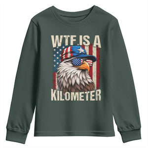 WTF Is A Kilometer Youth Sweatshirt Bald Eagle 4th of July Funny USA Patriotic