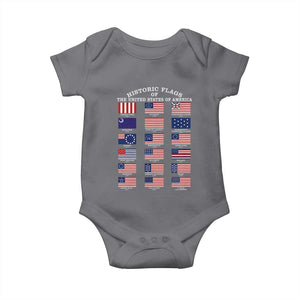 Historic Flags of The United States of America Baby Onesie US History 4th of July TS11 Charcoal Print Your Wear