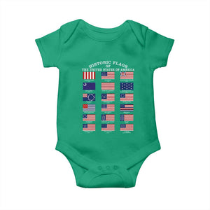 Historic Flags of The United States of America Baby Onesie US History 4th of July TS11 Irish Green Print Your Wear