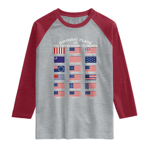 Historic Flags of The United States of America Raglan Shirt US History 4th of July