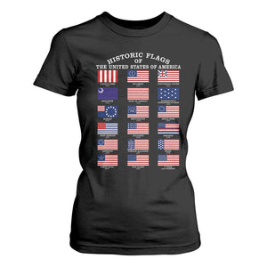 Historic Flags of The United States of America T Shirt For Women US History 4th of July TS11 Black Print Your Wear
