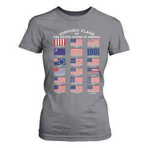 Historic Flags of The United States of America T Shirt For Women US History 4th of July TS11 Charcoal Print Your Wear