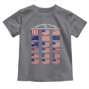 Historic Flags of The United States of America Toddler T Shirt US History 4th of July TS11 Charcoal Print Your Wear