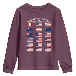 Historic Flags of The United States of America Youth Sweatshirt US History 4th of July