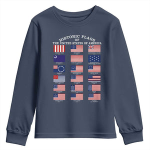 Historic Flags of The United States of America Youth Sweatshirt US History 4th of July