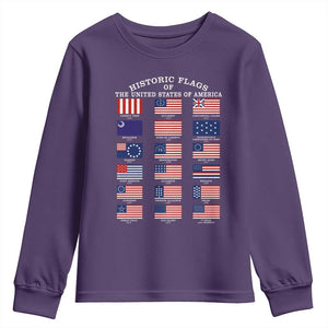 Historic Flags of The United States of America Youth Sweatshirt US History 4th of July