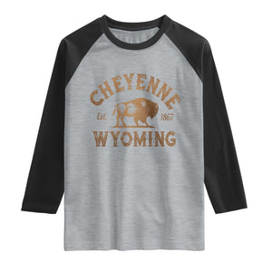 Cheyenne Wyoming Est 1867 WY Bison Cowboy State Pride Raglan Shirt