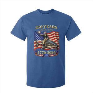 250 Years George Washington Riding Shark T Shirt For Kid Funny July 4th American Flag 1776 2026 TS11 Royal Blue Print Your Wear