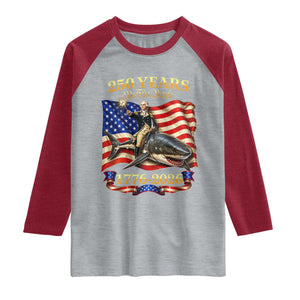 250 Years George Washington Riding Shark Raglan Shirt Funny July 4th American Flag 1776 2026 TS11 Heather Gray Heather Red Print Your Wear